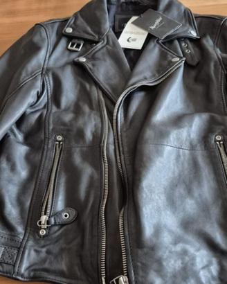 Giacca in pelle chiodo da uomo nuovo con etichette