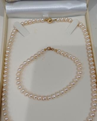 Collana e bracciale perle e oro giallo 18k 