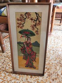 quadro con un ricamo vintage giapponese 