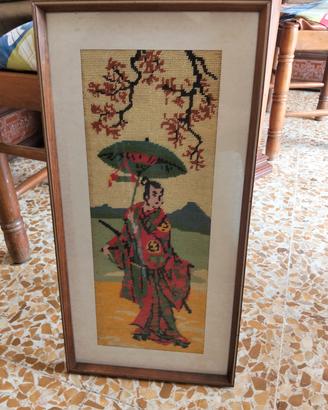 quadro con un ricamo vintage giapponese 