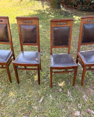 Sedie antiche stile liberty in legno e cuoio