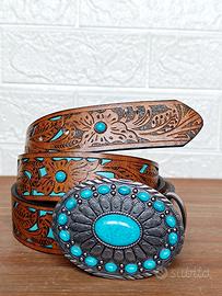 Cintura country con fibbia turchese