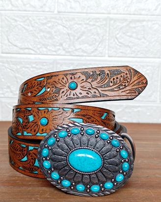 Cintura country con fibbia turchese