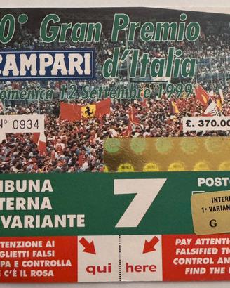 Biglietto gran premio Monza1999 tribuna 1’variante