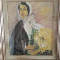 quadro donna con mimosa