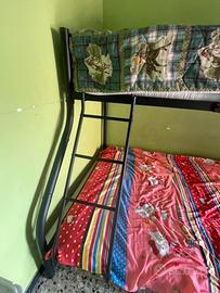 Letto a castello 3 posti in metallo nero+2materasi