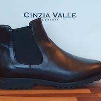 SCARPE CINZIA VALLE 38 NERO PELLE VIBRAM pioggia