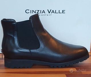 SCARPE CINZIA VALLE 38 NERO PELLE VIBRAM pioggia