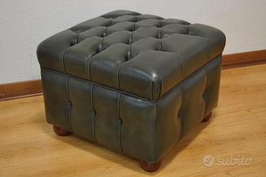 Pouf Chesterfield pelle verde 55x55 cm Capitonnè