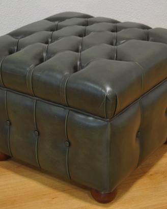 Pouf Chesterfield pelle verde 55x55 cm Capitonnè