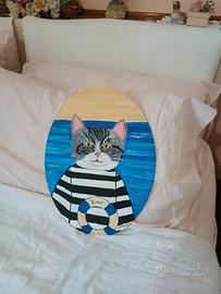 quadro  ovale gatto  marinaio 