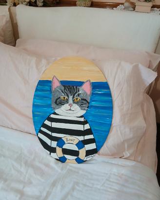 quadro  ovale gatto  marinaio 