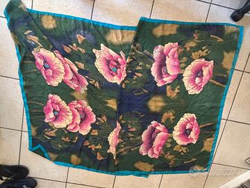 Maxi foulard floreale vintage pareo verde con gran