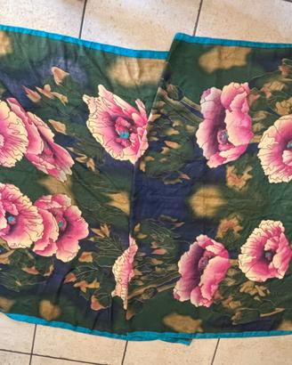 Maxi foulard floreale vintage pareo verde con gran