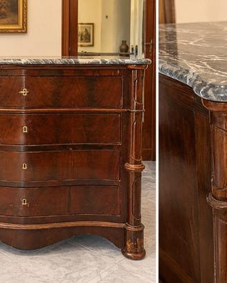 Elegante cassettone d’epoca in legno top marmo tra