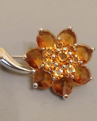 Spilla vintage anni 80 a fiore strass