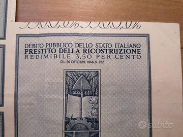 Prestito della Ricostruzione 1946 3,50% 1000 lire