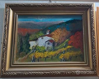 quadrino Vintage paesaggio collinare. olio su tela