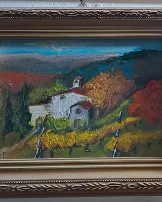 quadrino Vintage paesaggio collinare. olio su tela