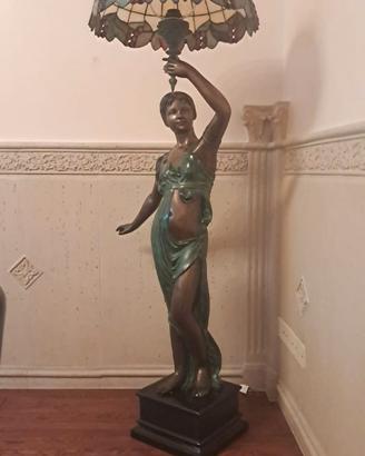Lampada Nouveau Bronzo Patinato e Vetro Tiffany