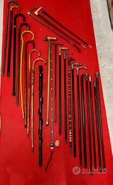 21 bastoni da passeggio e 3 frustini antichi