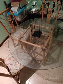 Set Pranzo Vintage in Midollino e Rattan - Tavolo 