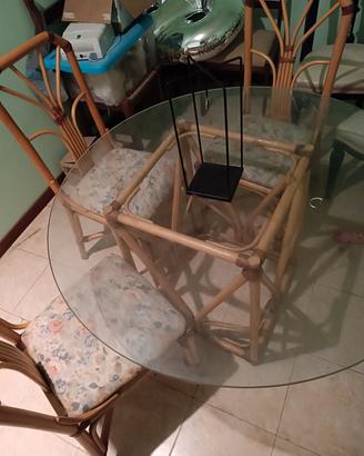 Set Pranzo Vintage in Midollino e Rattan - Tavolo 