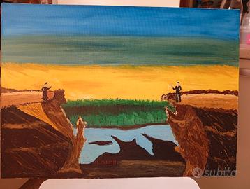 Quadro Naif Ispirato a L'amore impossibile. 50x70