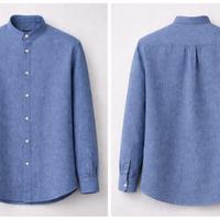 Camicia Coreana in Lino Azzurro – Made in Italy