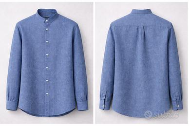 Camicia Coreana in Lino Azzurro – Made in Italy
