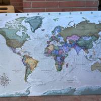 Planisfero a colori 120x80cm bandierine a puntina