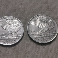 2 monete da cent 50 del 1940-41 con errore di coni
