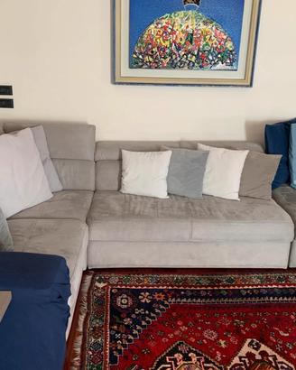 Divano letto angolare grande con pouf contenitore