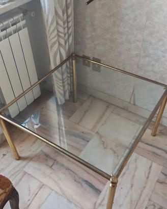 Tavolino da salotto in vetro e ottone