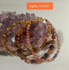 bracciale 3 fili agata marrone cristalli 