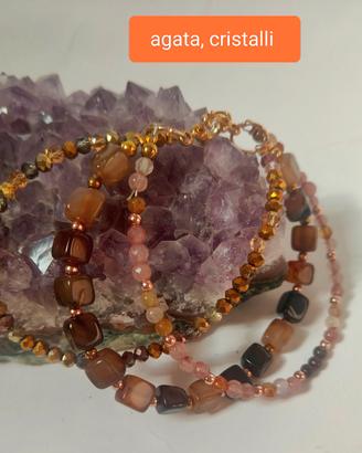 bracciale 3 fili agata marrone cristalli 