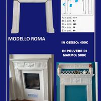 cornice decorativa camino gesso polvere di marmo