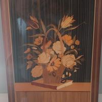 QUADRO IN LEGNO  CESTO CON FIORI