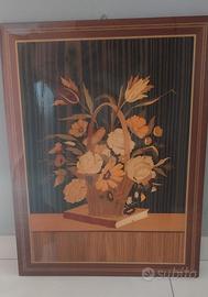 QUADRO IN LEGNO  CESTO CON FIORI