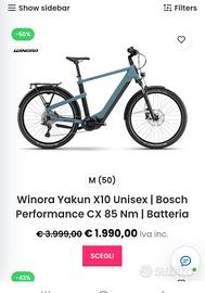 ebike nuova Winora Yakun X10 tg M