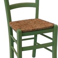 8 sedie verdi in faggio con seduta in paglia