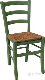 8 sedie verdi in faggio con seduta in paglia