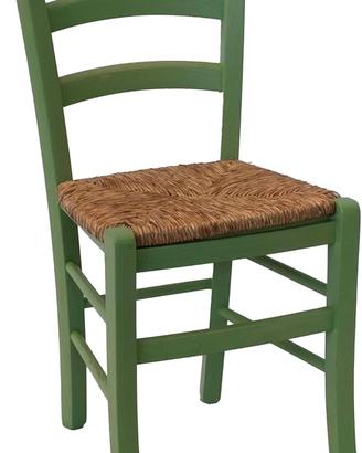 8 sedie verdi in faggio con seduta in paglia