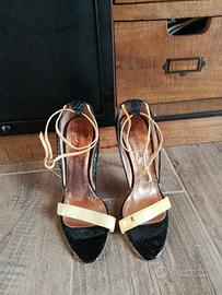 sandali tacco 10 pitonati neri e oro