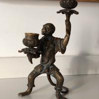 Candelabro Bronzo Scimmia Guerriera vintage antico