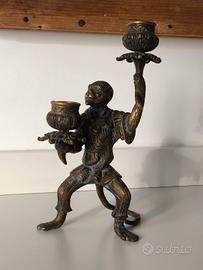 Candelabro Bronzo Scimmia Guerriera vintage antico