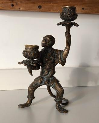 Candelabro Bronzo Scimmia Guerriera vintage antico