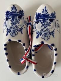 Mini zoccoli in ceramica stile Delft blu e bianco