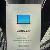 Macbook air m3  13.6 256gb/8gb grigio siderale