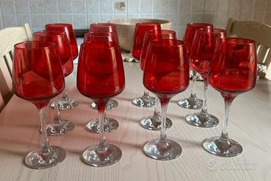 Set 12 calici da vino rossi in vetro
